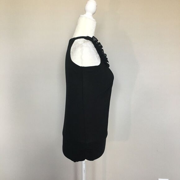 B Sharp USA Sz Small Black Loose Tank Top Blouse Ruffle Beaded Halter Neck - Picture 2 of 12